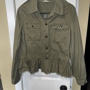 Olive Green Women's Jacket Military Birds ruffles size S/M by Oddi